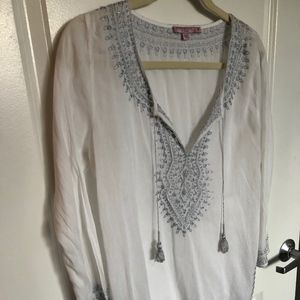 EUC Calypso St. Barth Silver Embroidered Tunic